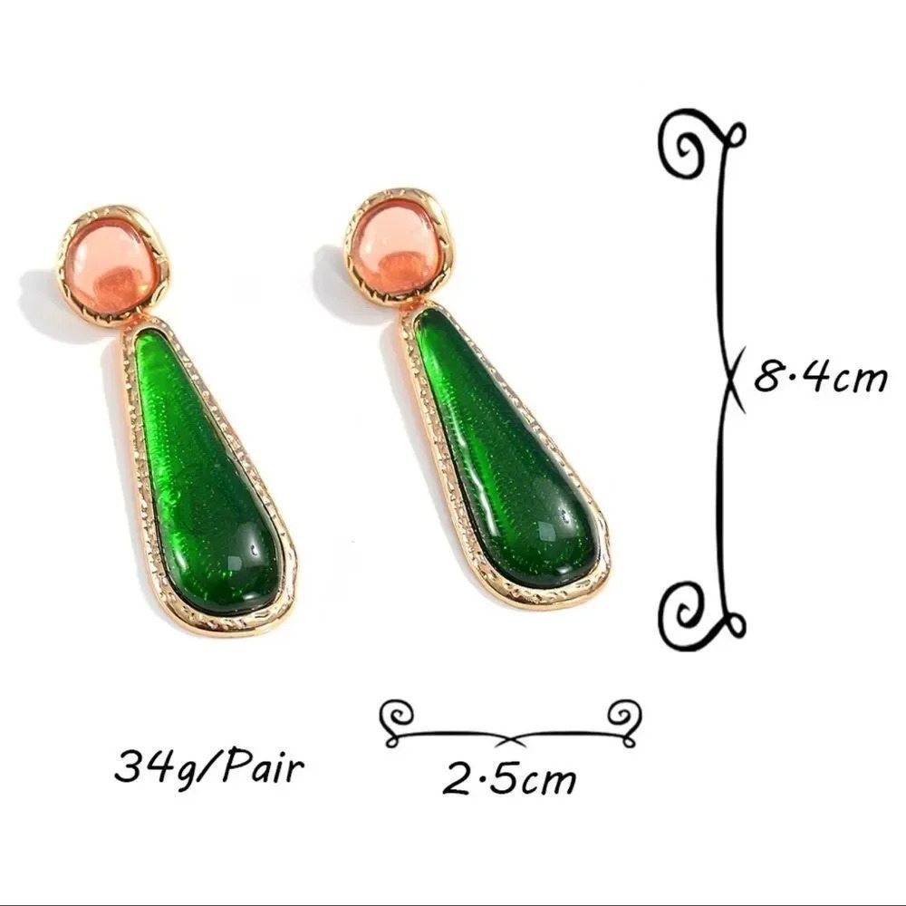 Art Deco Gold Green Earrings - Picture 6 of 6